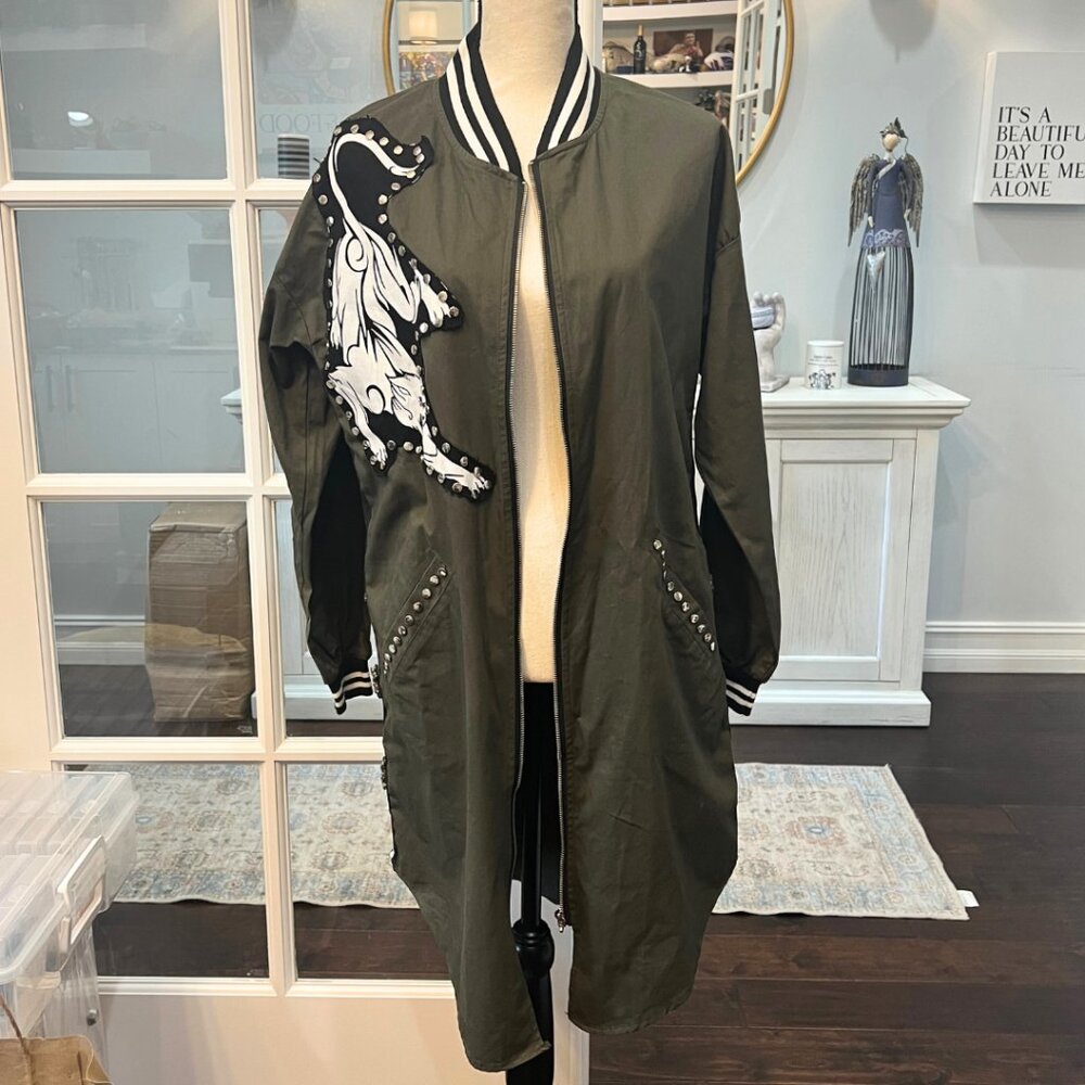 Q Design Lab Army Green Oversized Statement Jacket Coat XS